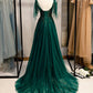 Elegant V-Neckline Straps Tulle Long Junior Prom Dress, Green Prom Dress 2021   cg14974