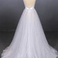 White tulle sequins long prom dress white evening dress   cg15032