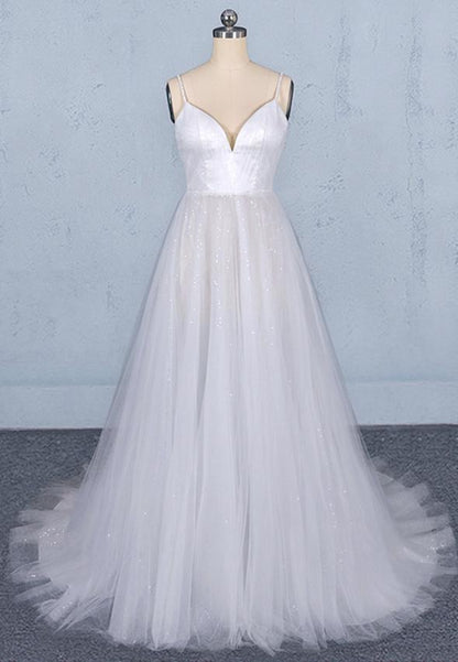 White tulle sequins long prom dress white evening dress   cg15032