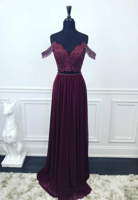 Purple chiffon lace long prom dress evening dress   cg15037