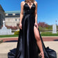 Simple v neck black prom dress black formal dress    cg15043
