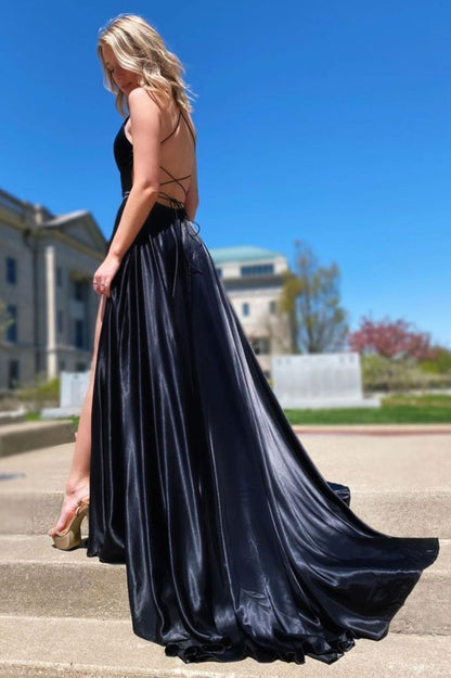 Simple v neck black prom dress black formal dress    cg15043