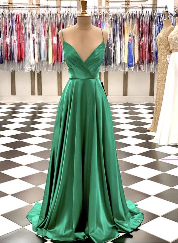 Green satin long prom dress simple evening dress   cg15088