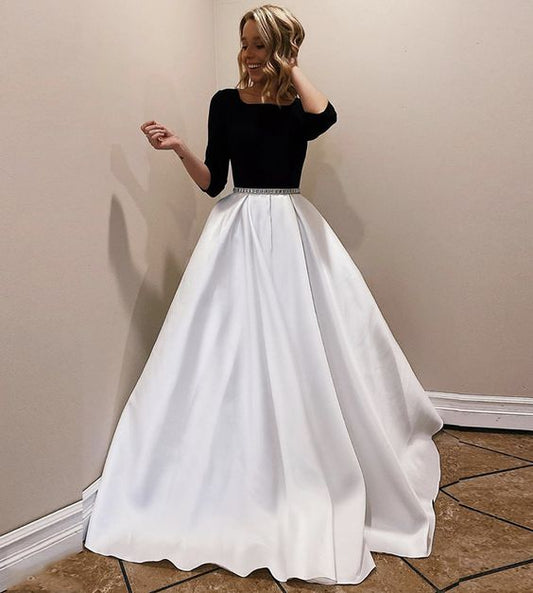 Black and white long prom dress evening dress   cg15117