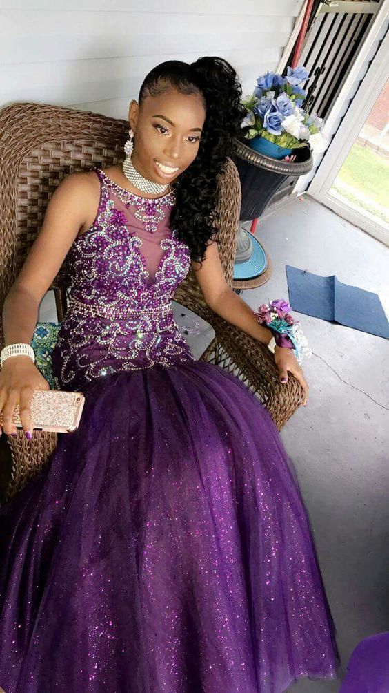 Purple Mermaid Long Prom Dress With Beading    cg15127