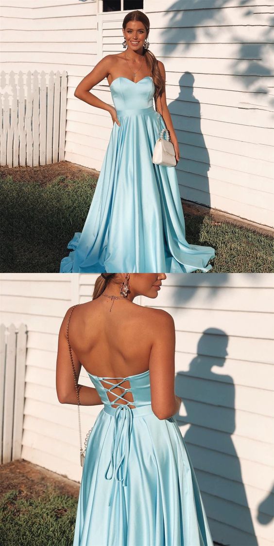Lace-Up Sweetheart Light Blue Prom Dress   cg15245