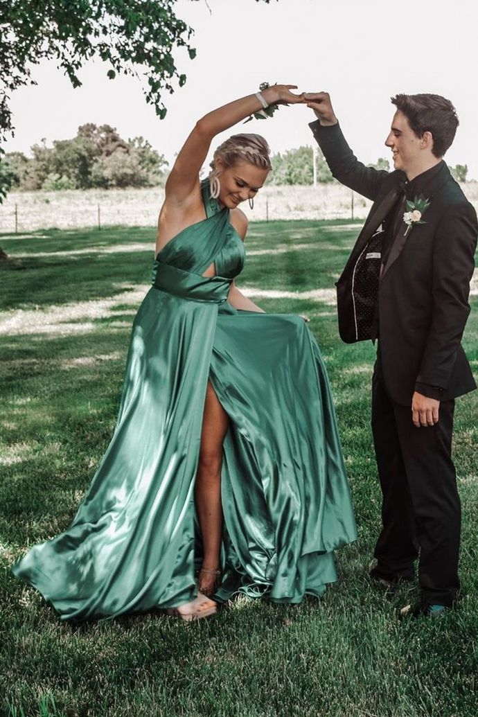 Gorgeous Halter Green Long Prom Dress with Slit   cg15256