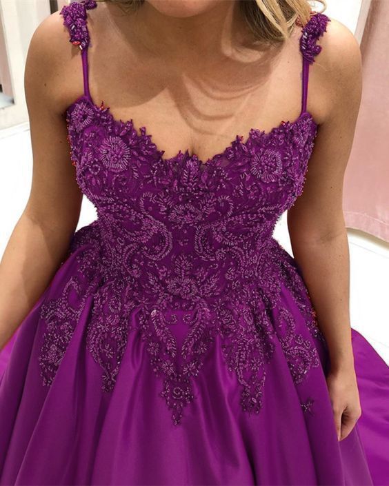 Purple Sweetheart Ball Gown Prom Dresses Lace Embroidery Beaded     cg15278