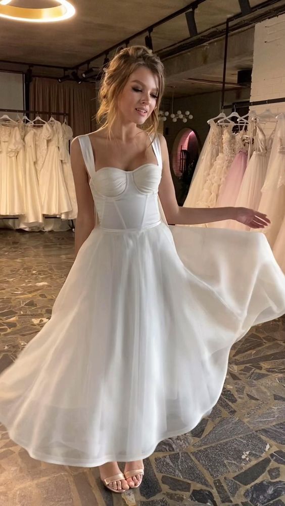 Simple Modest A-line White Prom Dress   cg15282