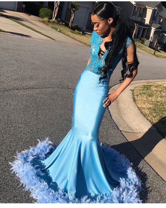 Mermaid Long Prom Dress With Feathers   cg15315