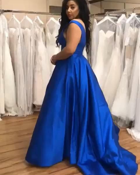 V Neck Open Back Royal Blue Long Prom Dresses, Royal Blue Formal Dresses   cg15333