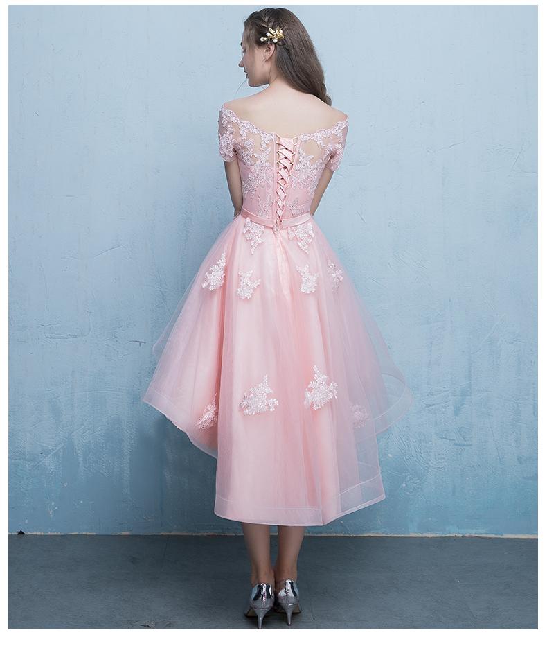 Cute Pink High Low Off Shoulder homecoming Dress 2021, Pink Formal Dress    cg15351