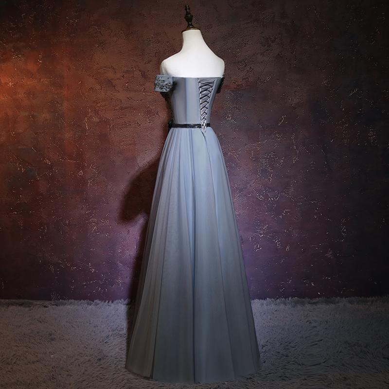 Charming Grey A-Line Off Shoulder Prom Dress, Floor Length Formal Dress   cg15352
