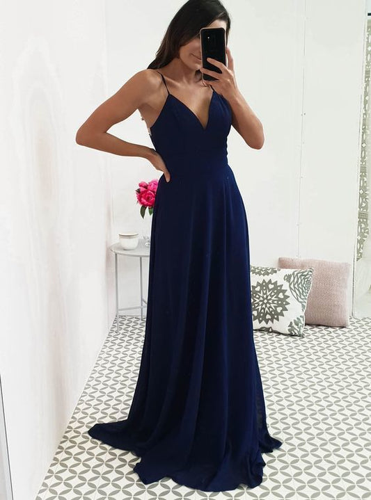 A-line V Neck Long Prom Dress, Straps Prom Dress   cg15361