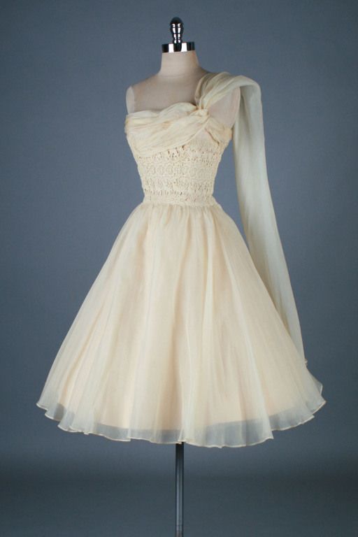 Vintage One Shoulder Organza Homecoming Dress   cg15423