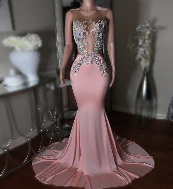 Pink long prom dress mermaid evening dress   cg15524