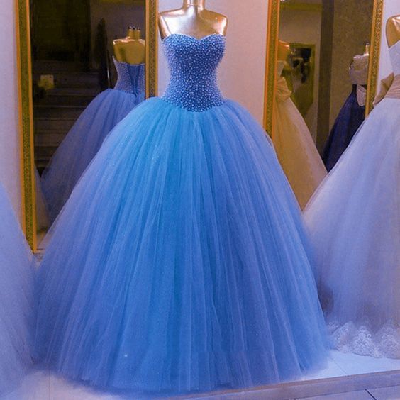 Gorgeous Sequins Beaded Quinceanera Dresses Sweetheart Ball Gowns Long Tulle Prom Dress   cg15535