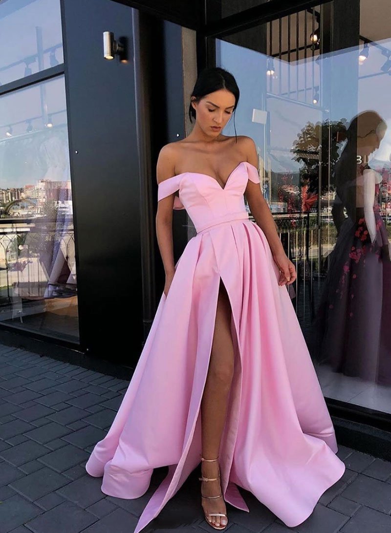 Pink satin long prom dress, pink evening dress cg1558