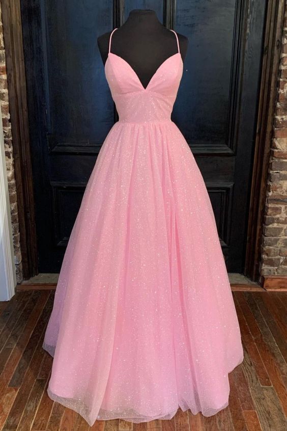 empire pink shiny tulle long prom dress 2021   cg15669
