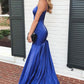 Cute Mermaid Blue Satin Simple Prom Dress Formal Dress   cg15729