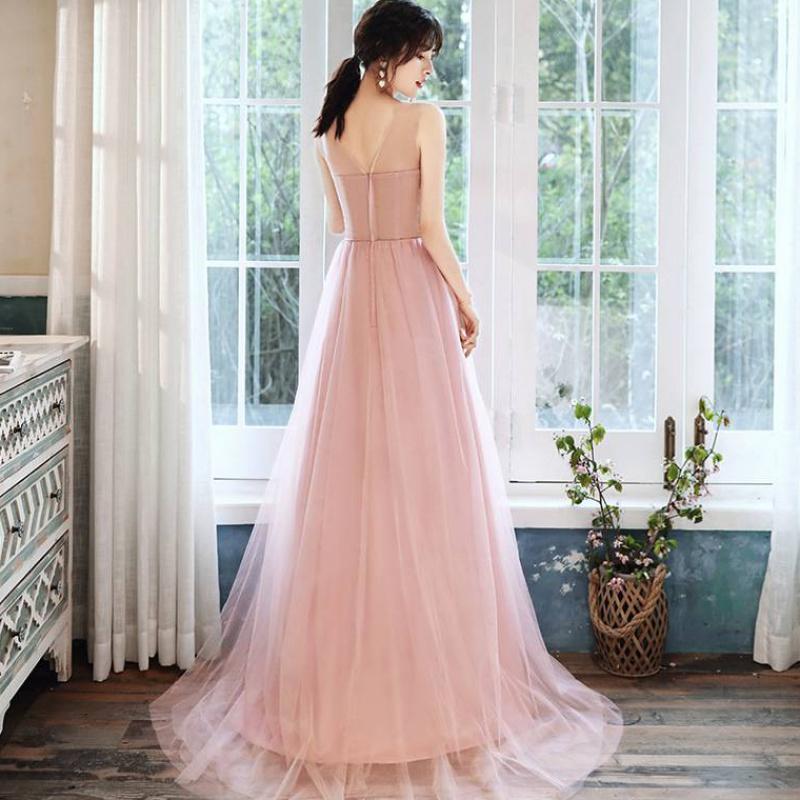 prom dress Beautiful Pink Tulle Straps Party Dress With Flower Lace Applique   cg15746