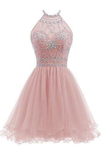 Beaded Halter Homecoming Dress Short Tulle dress  cg1578