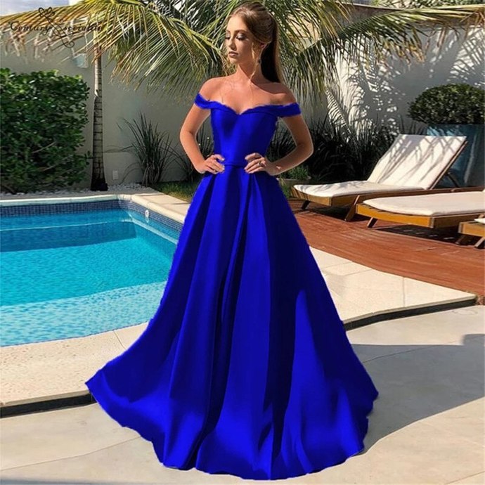 Gorgeous Sky Blue Satin Prom Dress,Long A Line Party Dress Cheap,Royal Blue Evening Dresses    cg15783