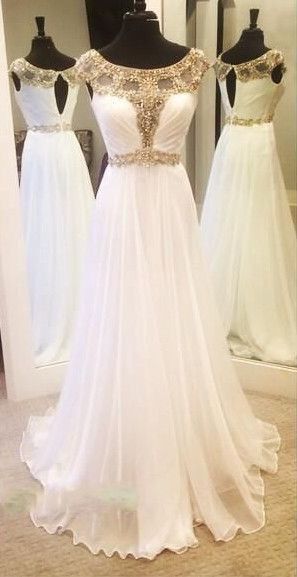 Charming Prom Dress,White Prom Dress,Chiffon Prom Dress,Beading Sleeveless Evening Dress   cg15788