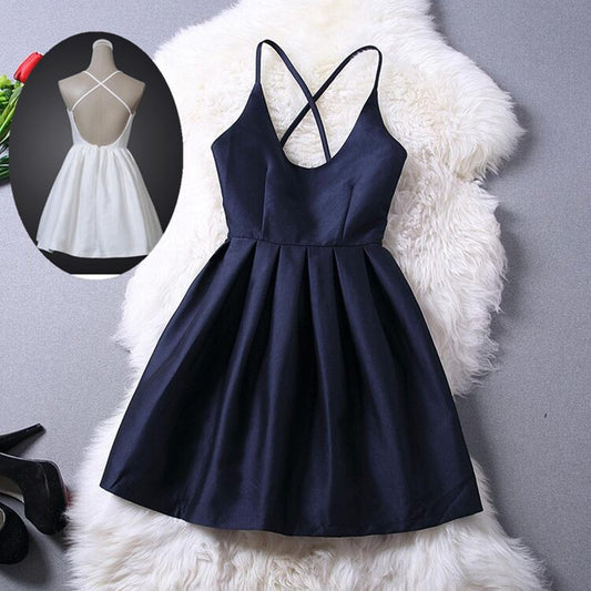 Homecoming Dress Lovey Blue Graduation Dresses, Short Navy Blue Women Dresses, Cross Back Party Dresses,Teen Formal Dresses   cg15811