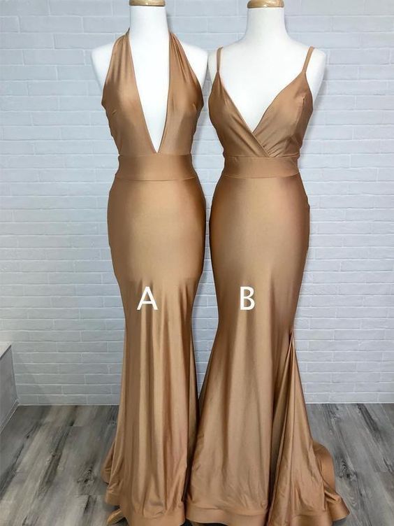 Gold Bridesmaid Dresses, Gold Prom Dress, Bodycon Tight Prom Dress   cg15833