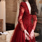 Burgundy tulle lace long prom dress, burgundy bridesmaid dress   cg15977