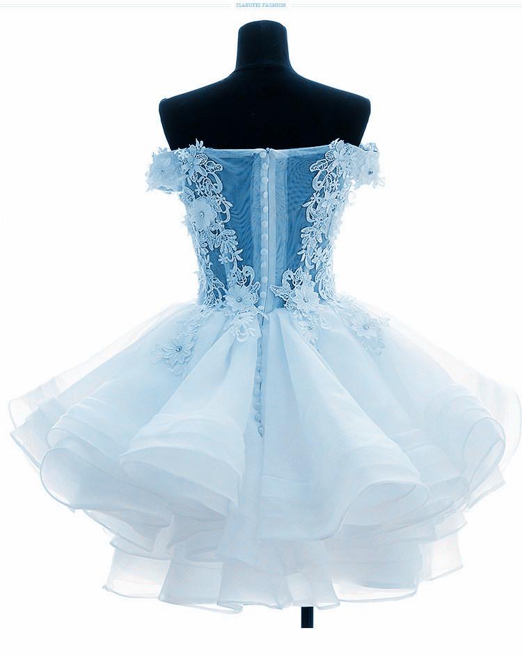 Adorable Light Blue Layers Organza Party Dress With Lace Homecoming Dress    cg15992