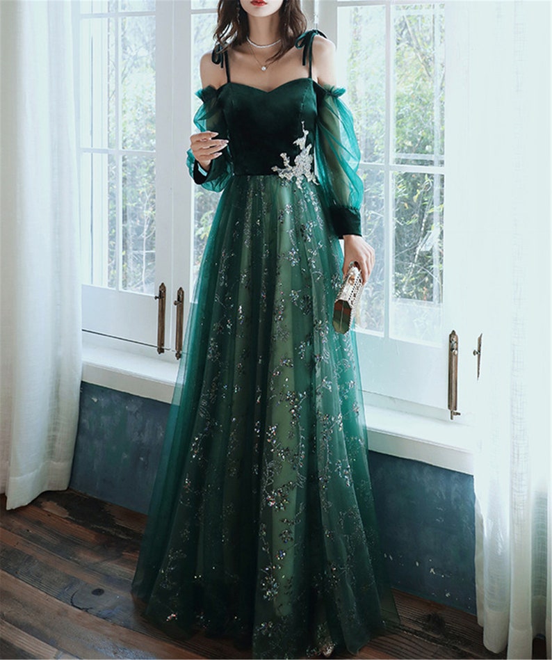 elegant dark green lace gown Prom Dress,   cg16016