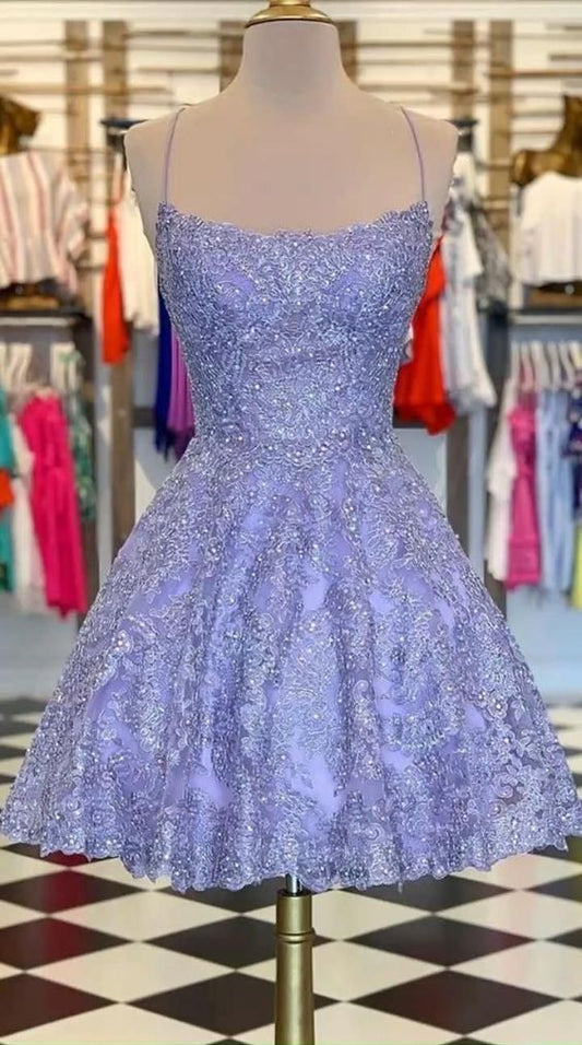 short homecoming dresses, formal lace dresses for teens   cg16023