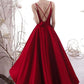 Simple burgundy satin prom dress, burgundy evening dress cg1608