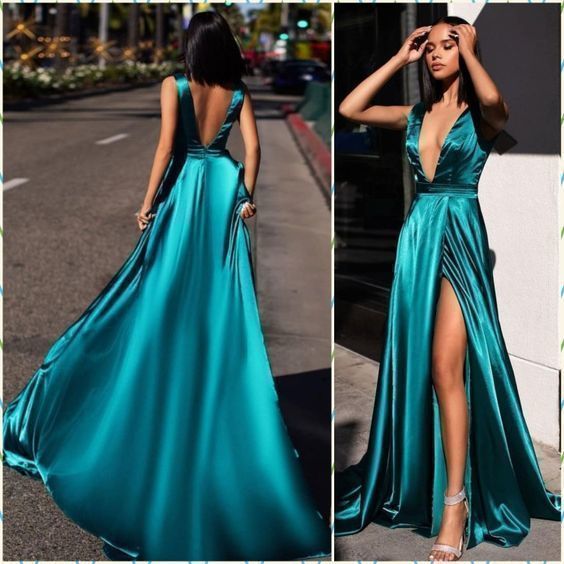 Satin prom dress ,green evening dress   cg16115