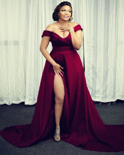 Long Satin Plus Size Prom Dresses Off Shoulder Evening Gown    cg16130