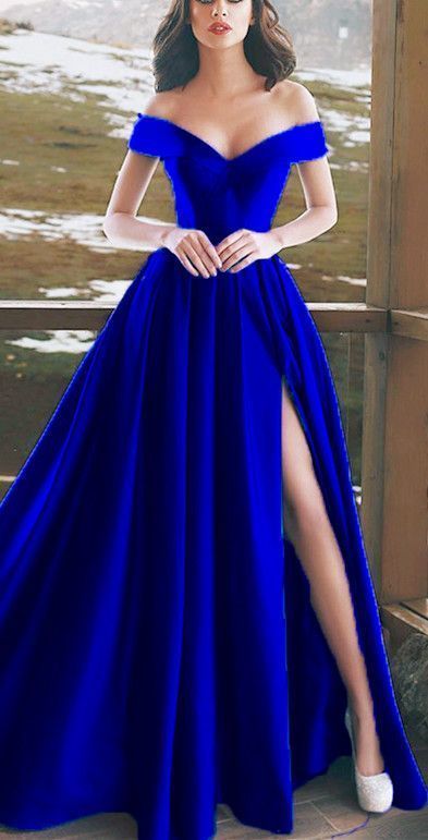 Elegant V-neck Off The Shoulder Long Satin Prom Dresses   cg16164