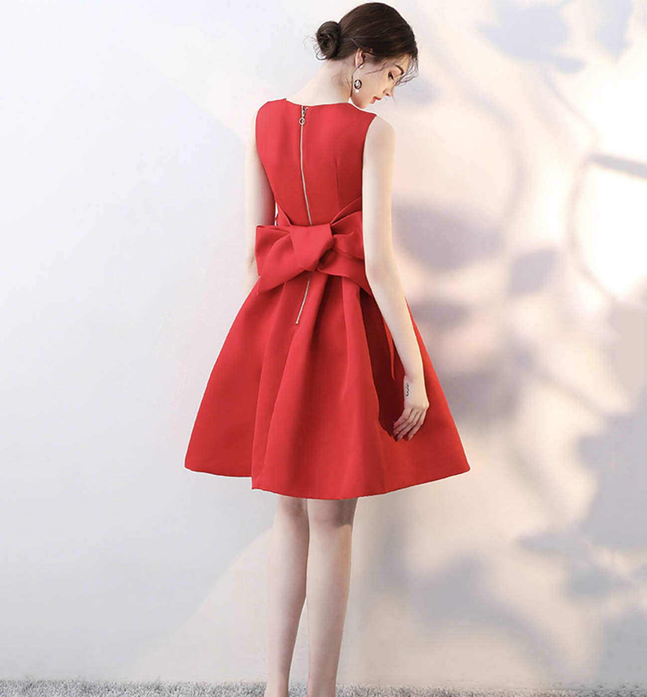 RED SATIN SHORT CUTE PARTY DRESS Homecoming Dress    cg16184