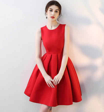 RED SATIN SHORT CUTE PARTY DRESS Homecoming Dress    cg16184