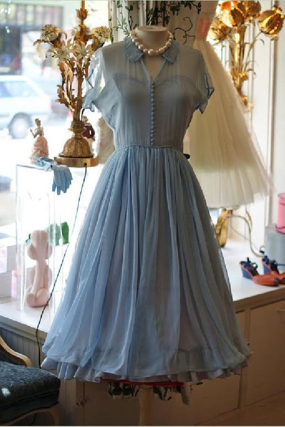 Light Dresses Chiffon Elegant A-Line Doll Collar Short Sleeves homecoming Blue Chiffon Vintage Style Dress cg1623