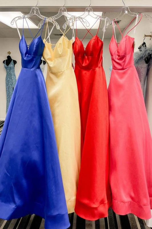 Classic V-Neck Satin Long Prom Dress   cg16276