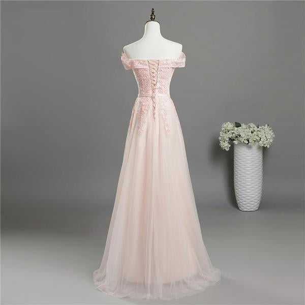 Light Pink Sweetheart Lace Applique Long prom Party Dress, Pink Bridesmaid Dress   cg16281