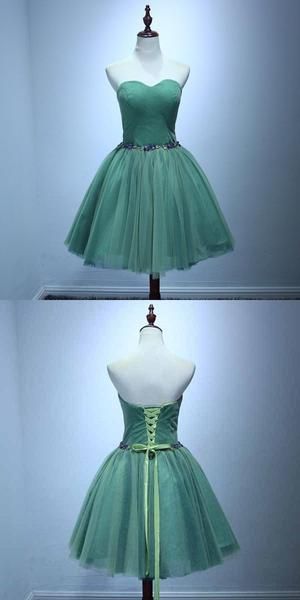 A-Line Sweetheart Green Tulle Homecoming Dresses With Lace Up Back cg1629