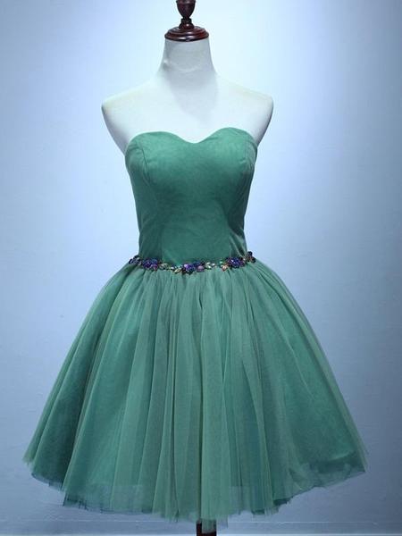 A-Line Sweetheart Green Tulle Homecoming Dresses With Lace Up Back cg1629