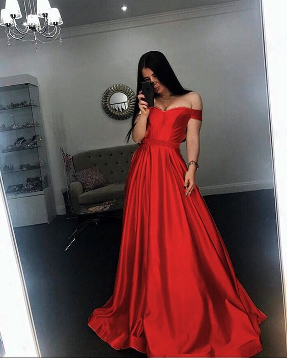 Newly Red Satin A Line Long Prom Dress    cg16307