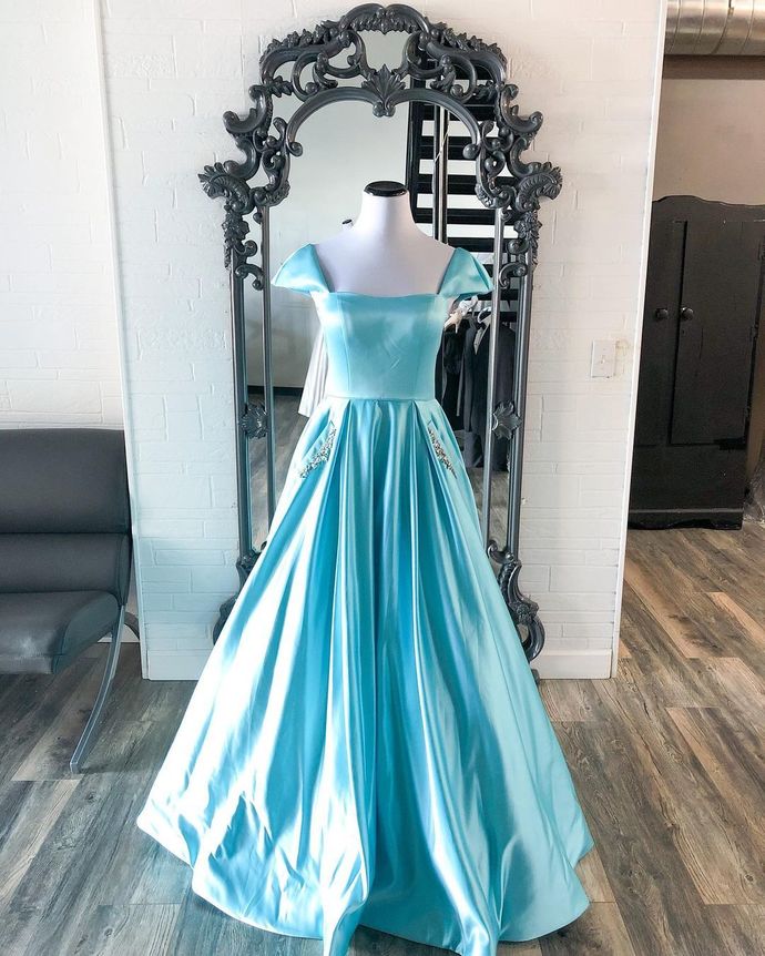 Cap Sleeves White Light Blue Long Prom Dress   cg16328