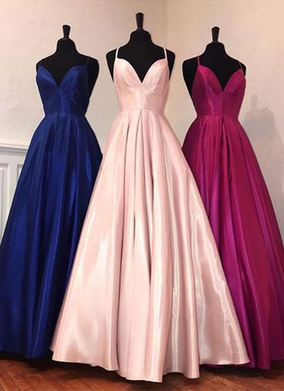 Simple Multi-color Satin Long Prom Dress, Open Back Evening Dress   cg16355