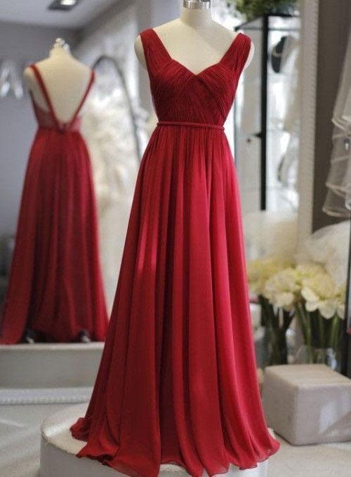 Simple Burgundy Chiffon A Line Backless Long Graduation Dress, Prom Dress, Evening Dress   cg16382