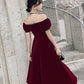 Wine Red Short Velvet Evening Dresses, Off Shoulder Prom Dresses Bridesmaid Dress   cg16388